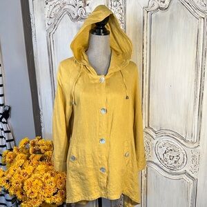 Jones & Co Mustard Yellow 100% Linen Hooded Lightweight Women's Jacket